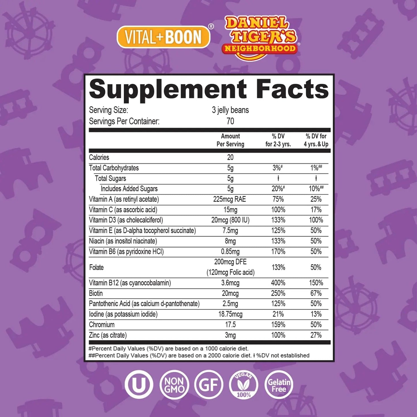 Daniel Tiger - Kids Multivitamin Jellybeans (210 Jellybean Bottle) Toddler 2+ & Kids Vitamins - 13 Essential Vitamins & Minerals to Support Bone Health Vital+Boon