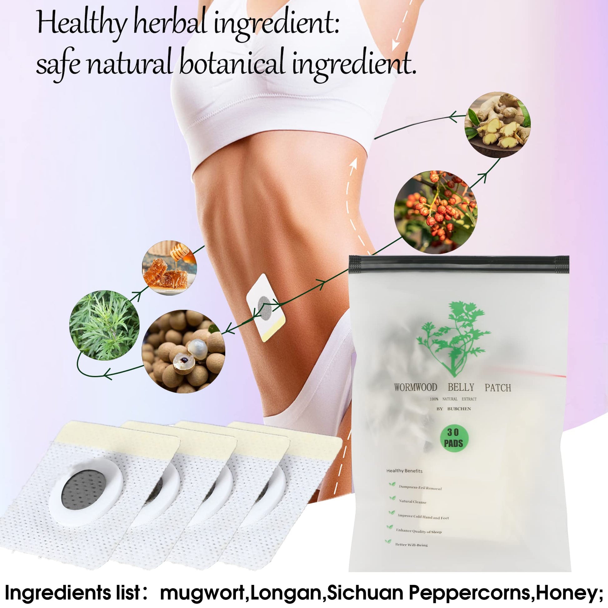 Bubchen Mugwort Belly Patch,30Pcs Natural Wormwood Essence and 30Pcs Belly Sticker BURWSEKKBuy Supplements Australia