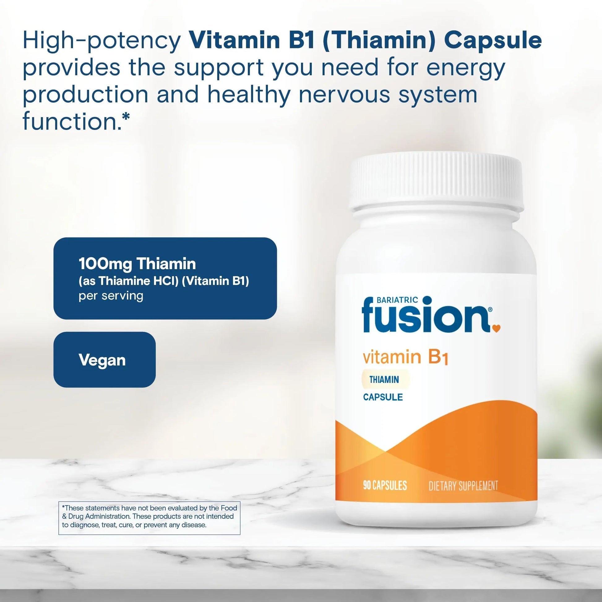 Bariatric Fusion Vitamin B1(Thiamine) for Bariatric Surgery Patients Including Gastric Bypass & Sleeve Gastrectomy, Easy to Swallow Capsule, 90 Count Bariatric Fusion