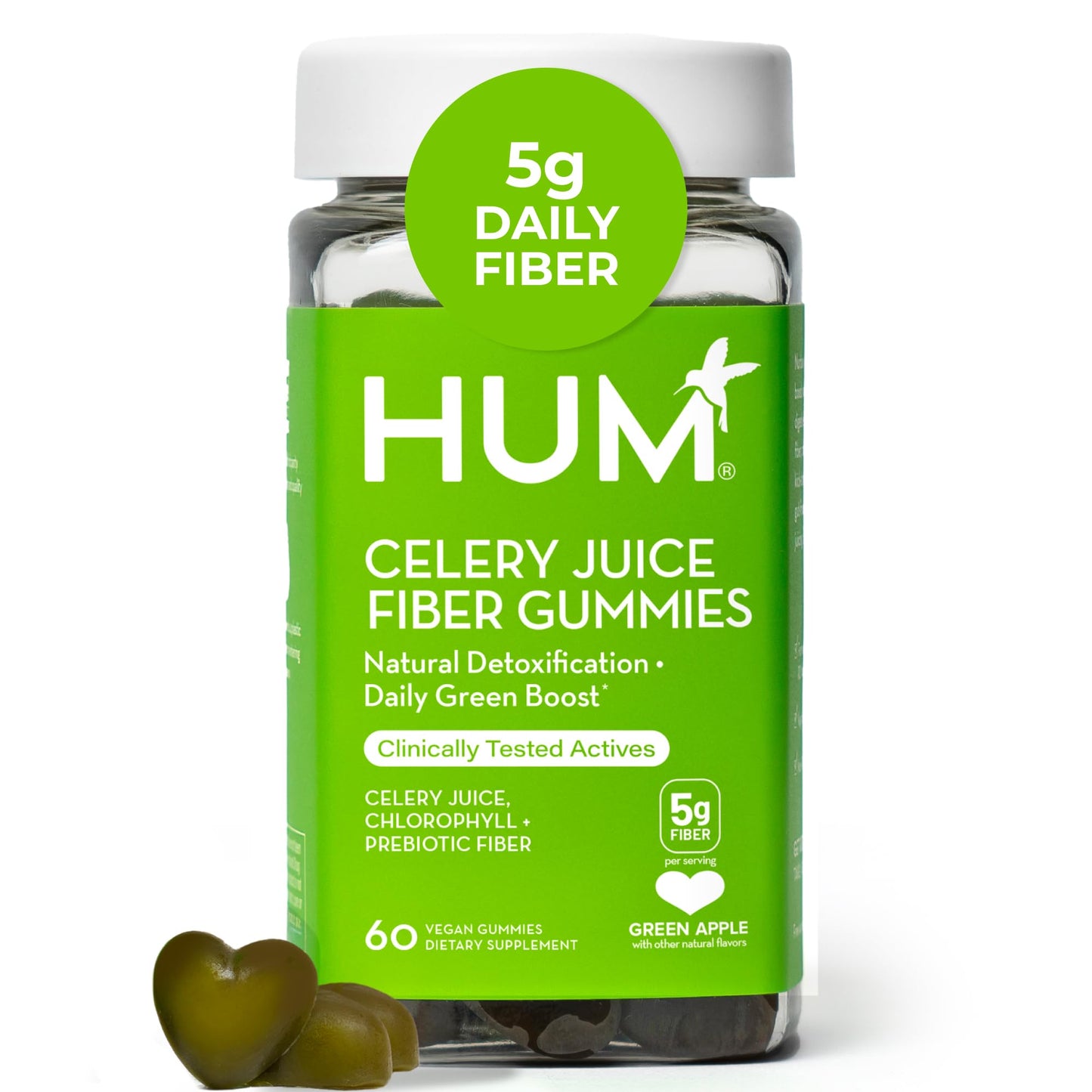 HUM Celery Juice Fiber Gummies for Adults, First Prebiotic Celery Juice Gummy, Gluten Free Fiber Supplement Supports Detoxification, Gut Health, Greens Gummies, Chlorophyll & Prebiotic Fiber, 60 Count HUMBuy Supplements Australia