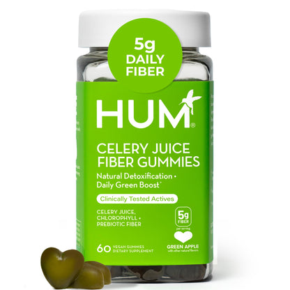 HUM Celery Juice Fiber Gummies for Adults, First Prebiotic Celery Juice Gummy, Gluten Free Fiber Supplement Supports Detoxification, Gut Health, Greens Gummies, Chlorophyll & Prebiotic Fiber, 60 Count HUMBuy Supplements Australia