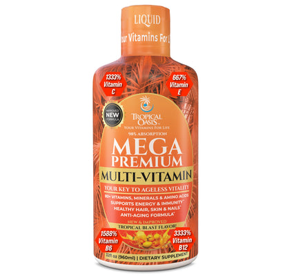 Mega Premium Liquid Multivitamin | Natural Immune Support Vitamin w/ 1333% Vitamin C, 200% D3, Zinc + 20 Vitamins, 70 Minerals, & 21 Amino Acids | Sugar Free