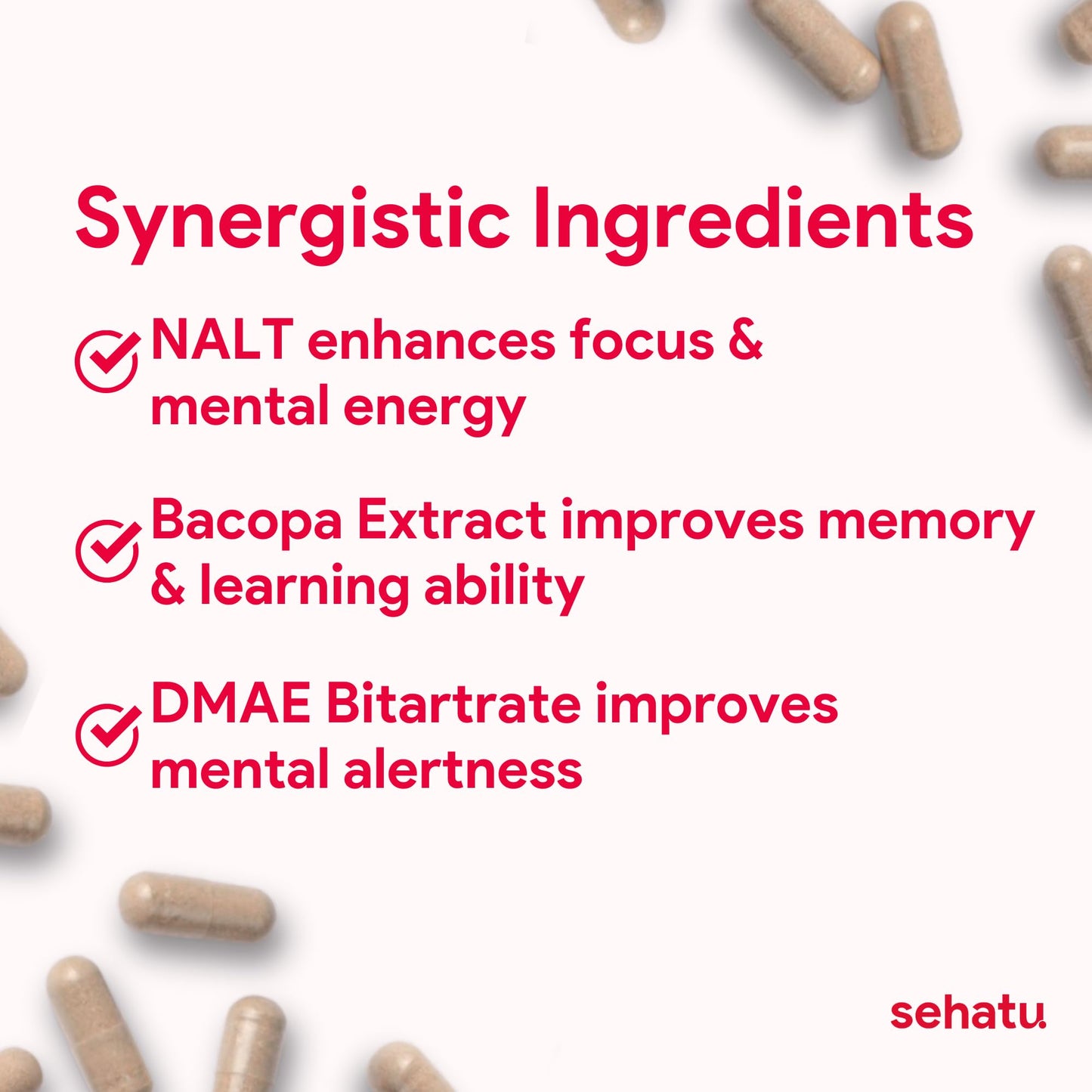 SEHATU Focus Plus Cognitive Performance Enhancer | with N-Acetyl L-Tyrosine, DMAE Bitartrate, GABA, Glutamic Acid | Boosts Focus, Enhances Memory, Supports Brain Health | 60 Count | 30 Day Supply SEHATUBuy Supplements Australia