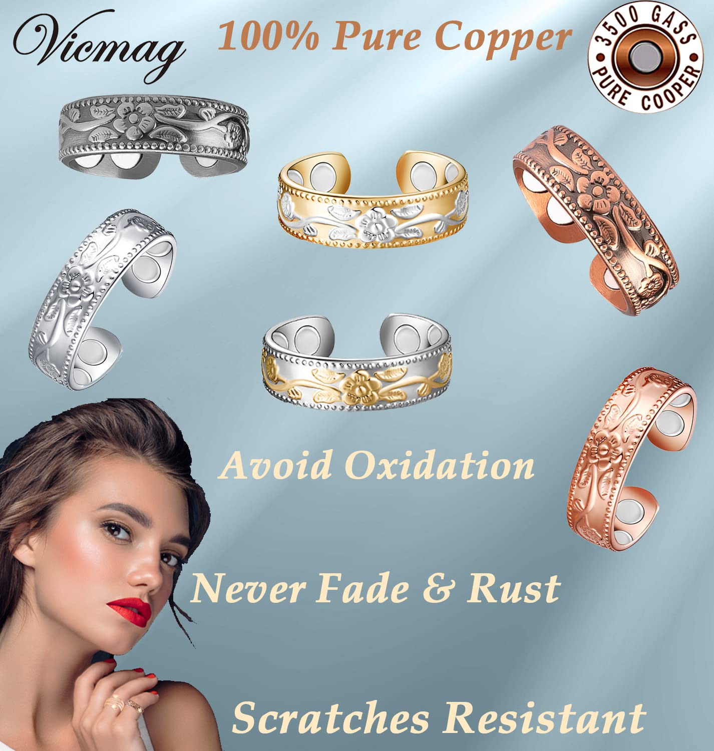 Vicmag Copper Magnetic Ring for Women Men 100% Solid Pure Copper Adjustable with Jewelry Gift Box VicmagBuy Supplements Australia