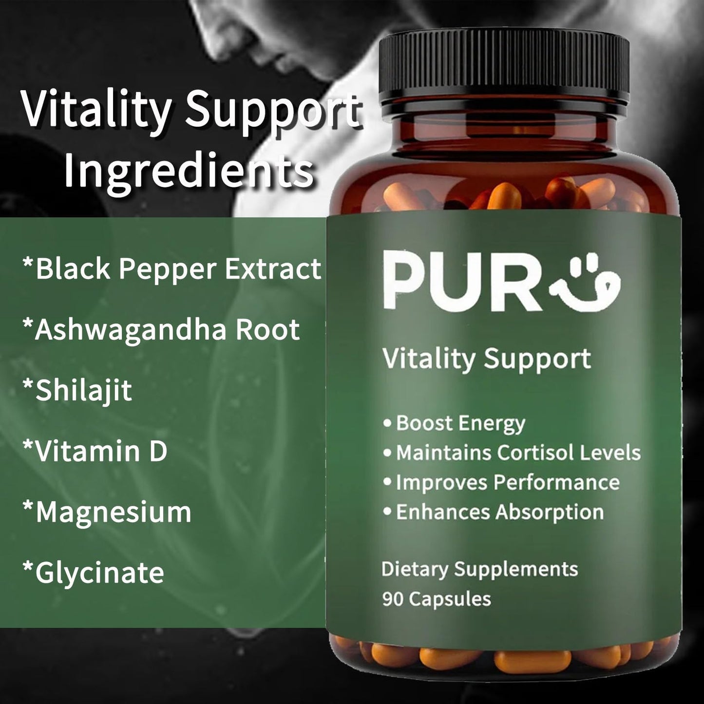 Maidlure Vitality Support - Men's Pills Blend with Ashwagandha, Shilajit, Black Pepper Extract & Vitamin | Natural & Organic Energy Enhancement - 90 Capsules MaidlureBuy Supplements Australia