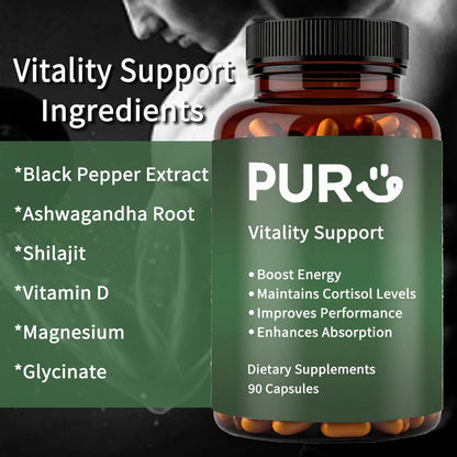 Maidlure Vitality Support - Men's Pills Blend with Ashwagandha, Shilajit, Black Pepper Extract & Vitamin | Natural & Organic Energy Enhancement - 90 Capsules MaidlureBuy Supplements Australia