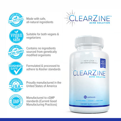 ClearZine Acne Pills for Teens & Adults | Clear Skin Supplement, Vitamins for Hormonal & Cystic Acne | Stop Breakouts, Oily Skin and Zits, 90 Caps ClearZineBuy Supplements Australia
