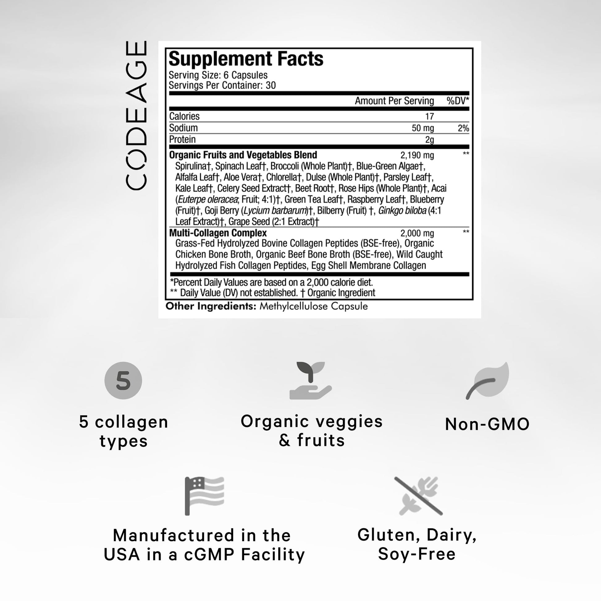 Codeage Multi Collagen Protein + Organic Raw Greens Superfood Capsules Supplement, 21 Fruits & Veggies, Grass-Fed Hydrolyzed Collagen Peptides, 5 Types All-in-One, 180 Count CodeageBuy Supplements Australia