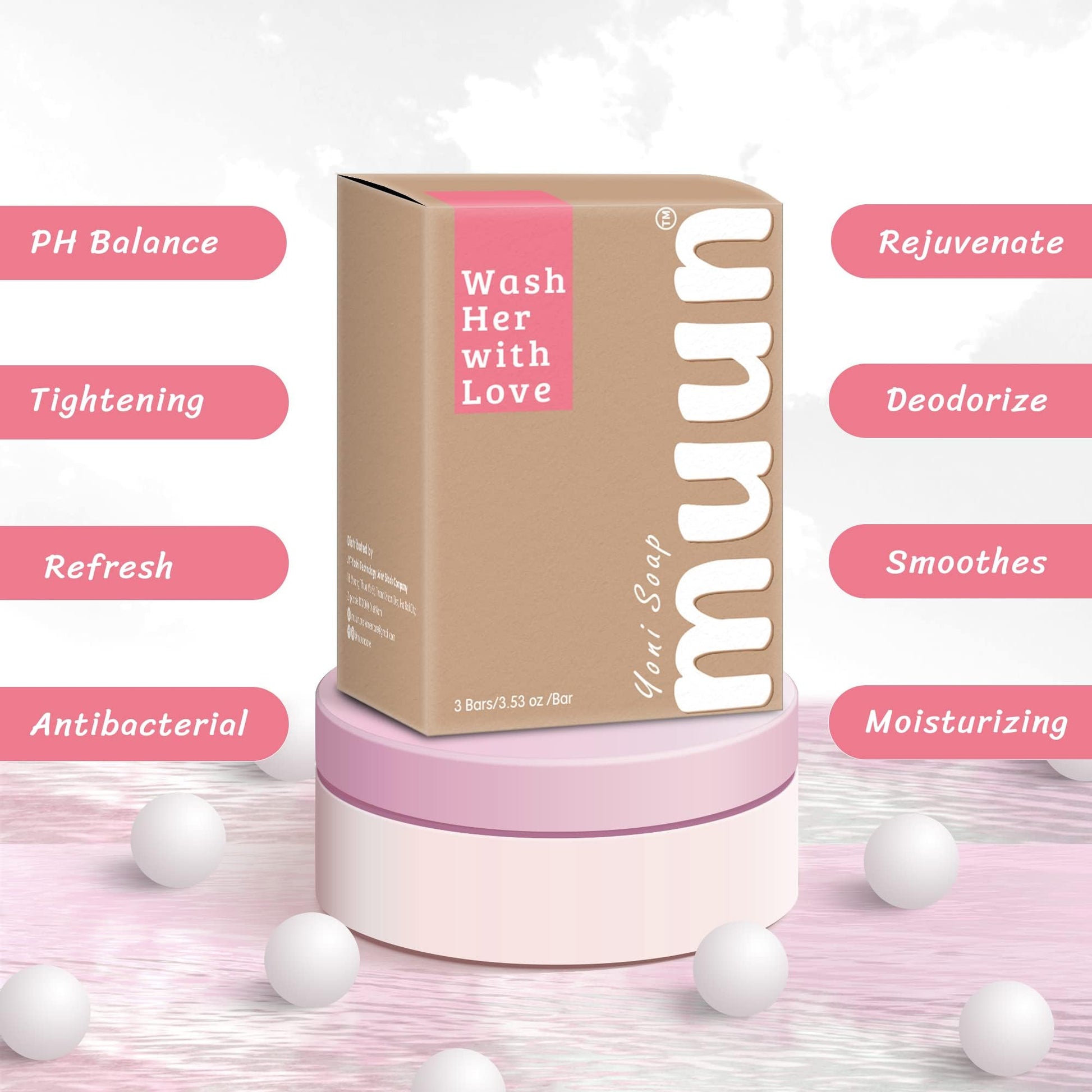 Muun Yoni Soap Bar - Pack 3 Ph Balance Probiotics & Natural Ingredients - Gentle Cleansing Formula MuunBuy Supplements Australia