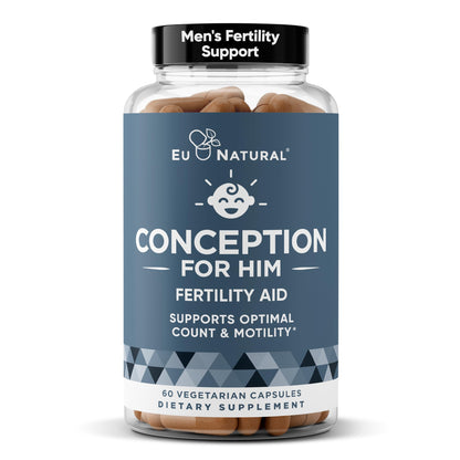 Eu Natural Conception for Him - Male Fertility Supplements with Ashwagandha, Folate & Zinc - Sperm Count, Motility & Strength Support