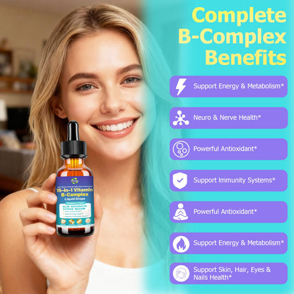 Advanced Vitamin B Complex Liquid Drops for Women Men & Kids, 15-in-1 VIT B Complex with Vitamin C B12 B6 B1 Niacin Folate for Brain Nerve Neuropathy Energy Mood Health, Sublingual B-Complex Drops JUIWEFKKBuy Supplements Australia