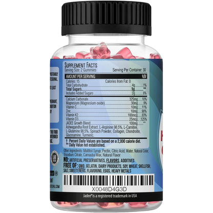 Jadee Height Growth Gummies for Teens & Kids Calcium 325mg, Teen Vitamins D3,K2,C, Magnesium, Ashwagandha, Zinc, L-Arginine Jadee
