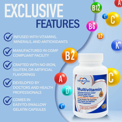 Cardiotabs Multivitamin - Heart and Immunity Supplements for Men & Women, Multivitamin for Men & Women, with Minerals B-Vitamin Complex CardioTabs