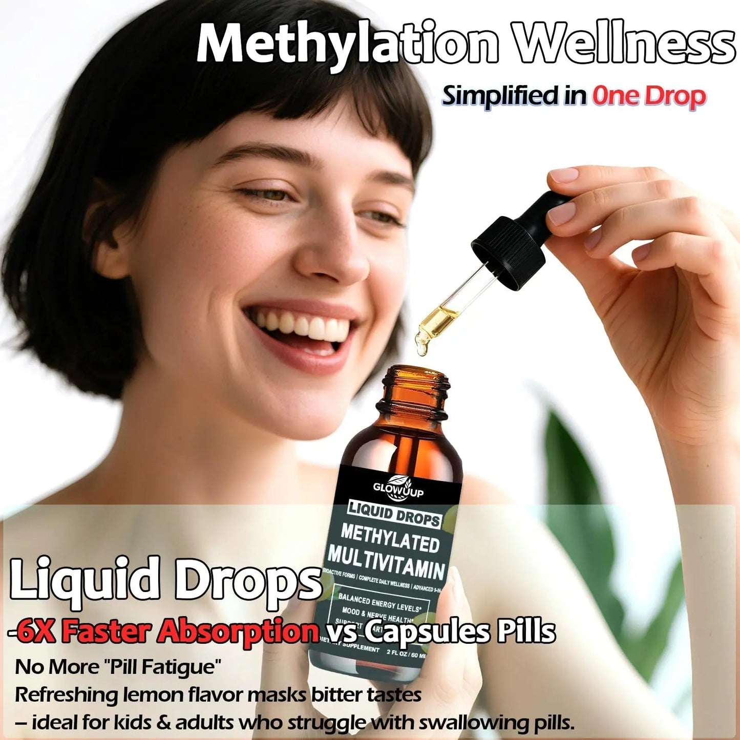 Multivitamin for Women & Men, Methylated Multivitamins & Multiminerals liquid Drops with Methylfolate B12 B2 Vitamin C E D3 K2 GLOVVUUP