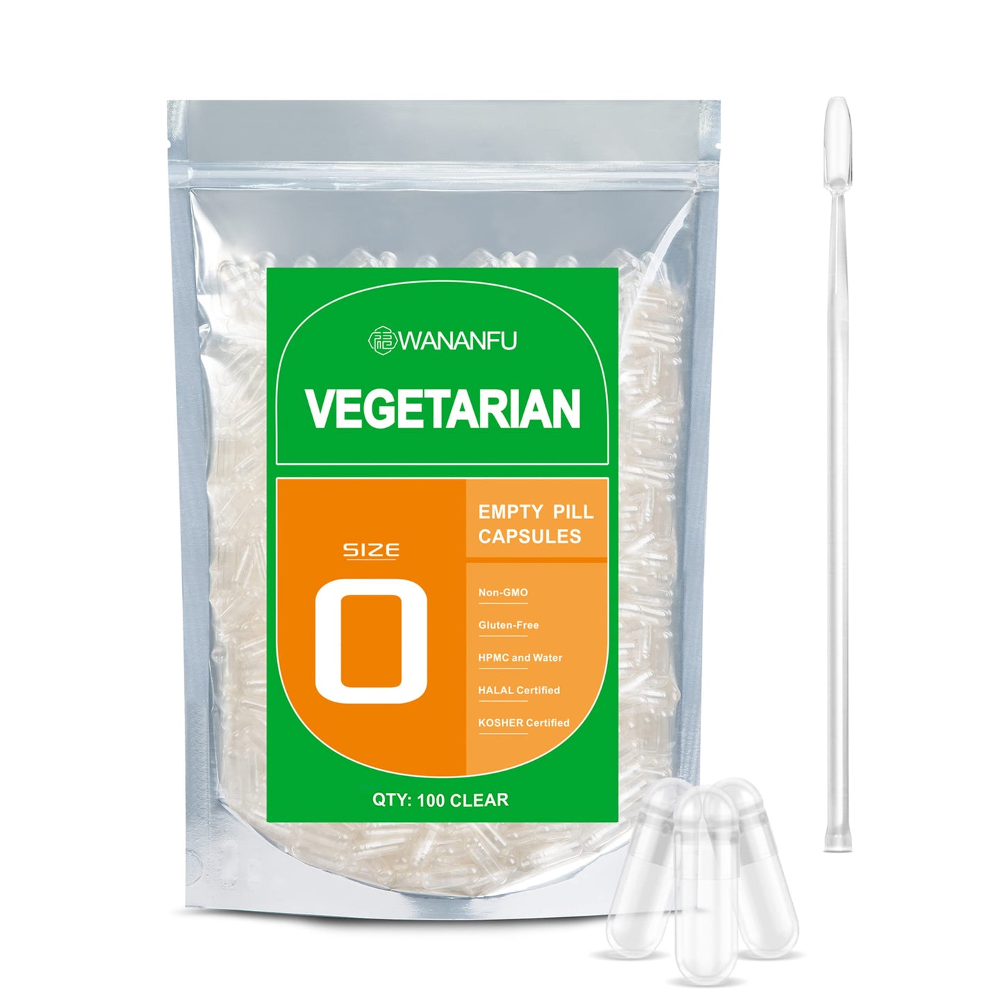 wananfu Size 0 Empty Capsules Vegetarian (100 Count) Bundle with Micro Lab Spoon, Clear Fillable Veggie Pill Capsules Size 0 for Making Your Own Supplements wananfuBuy Supplements Australia