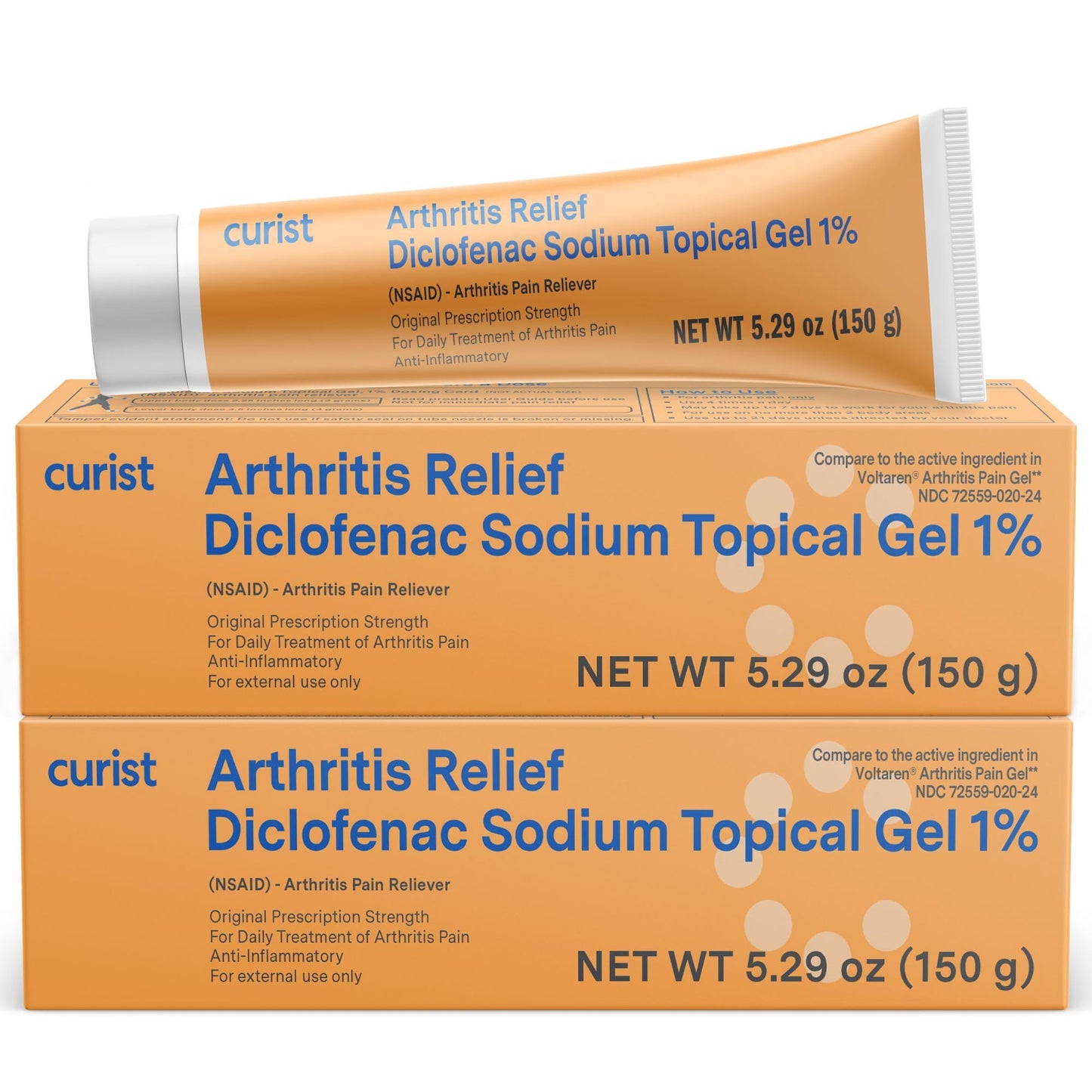 Curist Diclofenac Sodium Topical Gel 1 Percent 150g - Joint Pain Relief for Hand Pain, Foot, Knee Pain, Elbow, or Ankle Discomfort - 1% Gel - 2 Pack CuristBuy Supplements Australia