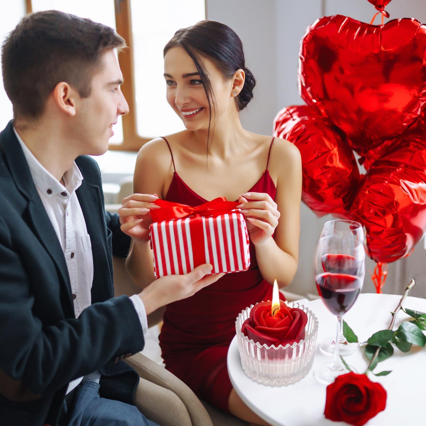 Red Rose Candle in Rippled Glass Jar for Valentine's Day Gifts, English Pear& Freesia Scented Candles PeytangerBuy Supplements Australia