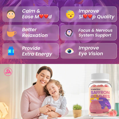Saffron Gummies for Kids Adults 88.5mg, 15-in-1 Saffron Supplements for Kids, with B6, B12, C, D3, Magnesium Glycinate, Zinc for Nerve, Rest, Focus, Sugar Free, Vegan, Non- GMO, Peach Flavor, 60 Count Aube'AzurBuy Supplements Australia