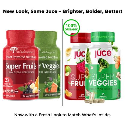 Juce Original Formula - Organic Super Fruit & Veggies Supplement - Gluten/Gelatin Free, Soy Free & Vegan- Reds & Greens Superfood Capsules- 23 Fruits & 23 Vegetables (180 Count)- By Terra Kai Organics Terra Kai OrganicsBuy Supplements Australia
