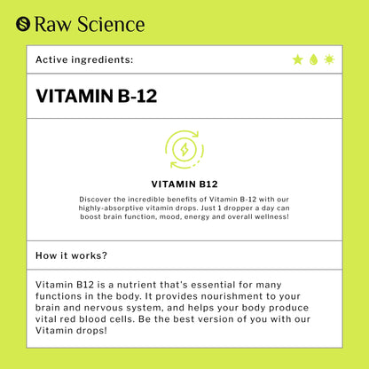 Vitamin B12 Liquid Drops Sublingual 5000mcg, Methyl & Methylcobalamin Supplements S RAW SCIENCEBuy Supplements Australia
