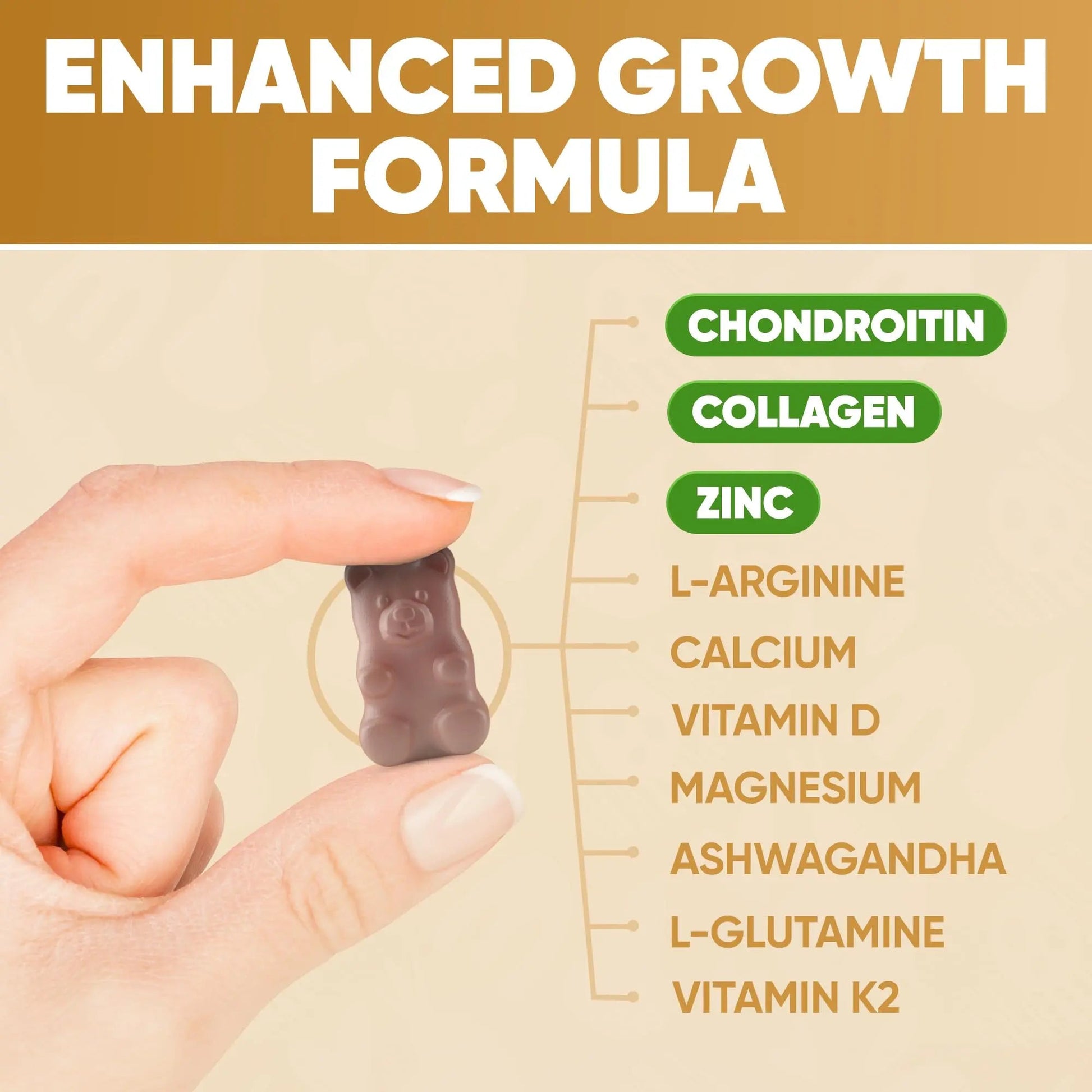 Height Growth Increase Vitamin Gummies, Calcium 100mg, Magnesium Glycinate 30mg, Zinc, Ashwagandha, Vitamin K2 D3 25mg Grow Tall Maximizer Supplement HighSpot