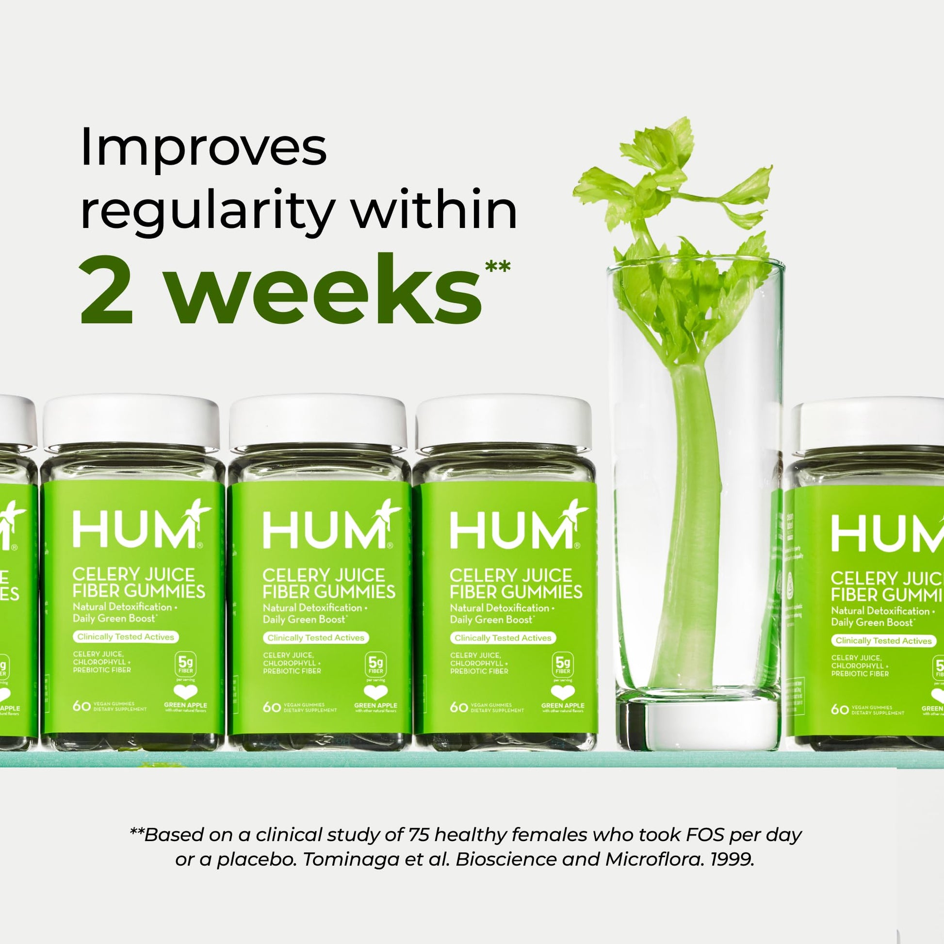 HUM Celery Juice Fiber Gummies for Adults, First Prebiotic Celery Juice Gummy, Gluten Free Fiber Supplement Supports Detoxification, Gut Health, Greens Gummies, Chlorophyll & Prebiotic Fiber, 60 Count HUMBuy Supplements Australia