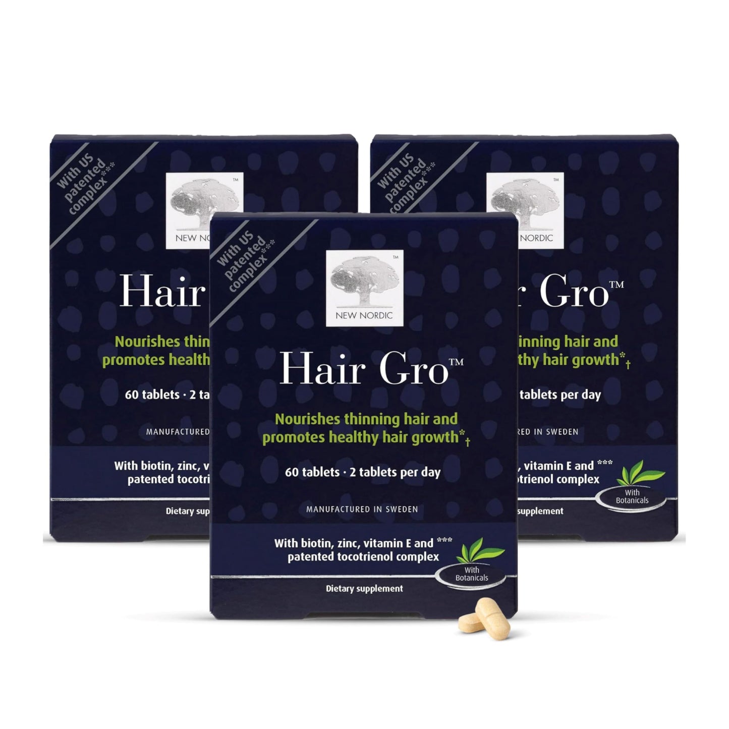 NEW NORDIC Hair GRO, Hair Growth Supplement, Biotin & Palm Fruit Extract Tocotrienols for Natural Regrowth, 60 Count (Pack of 3) NEW NORDICBuy Supplements Australia