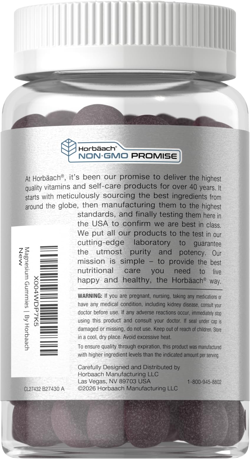Horbäach Magnesium Glycinate Gummies | 60 Count | Sour Grape Flavor | High Absorption | Vegan, Non-GMO, Gluten Free HorbäachBuy Supplements Australia