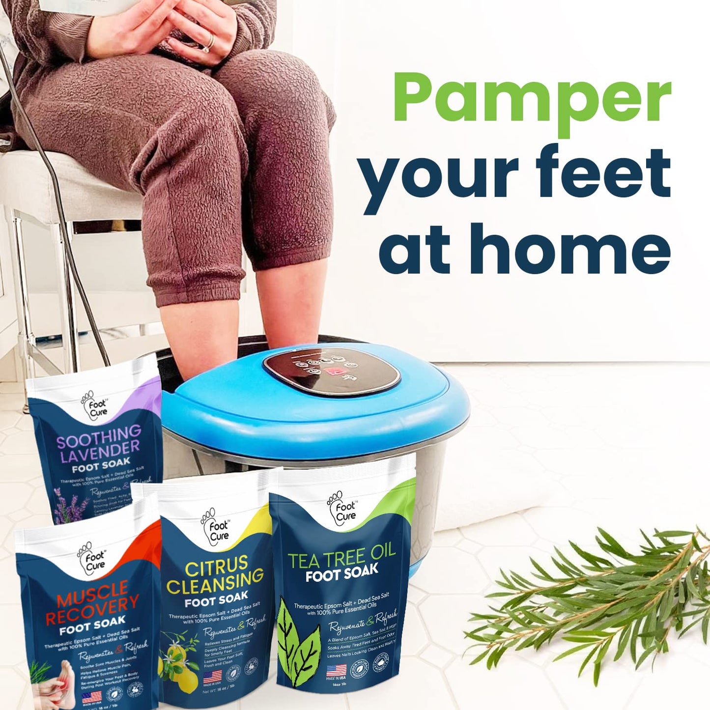 Foot Soak with Epsom Salts- Variety Pack of 4- Tea Tree Oil, Muscle Relief, Calming FOOT CUREBuy Supplements Australia