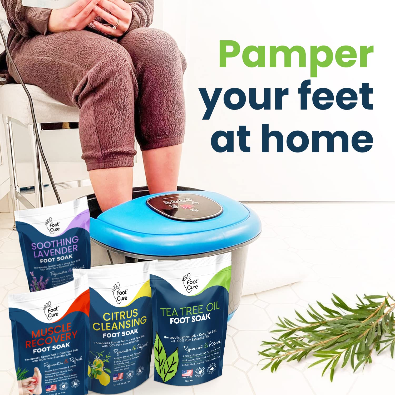 Foot Soak with Epsom Salts- Variety Pack of 4- Tea Tree Oil, Muscle Relief, Calming FOOT CUREBuy Supplements Australia