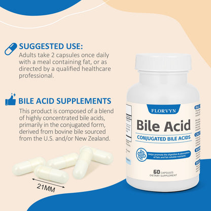 Florvyn Conjugated Bile Acid Supplement 1000mg – Supports Fat Digestion & Absorption of Fats & Fat-Soluble Nutrients, Gut Comfort & Nutrient Utilization, 60 Capsules, 30 Day Supply FlorvynBuy Supplements Australia