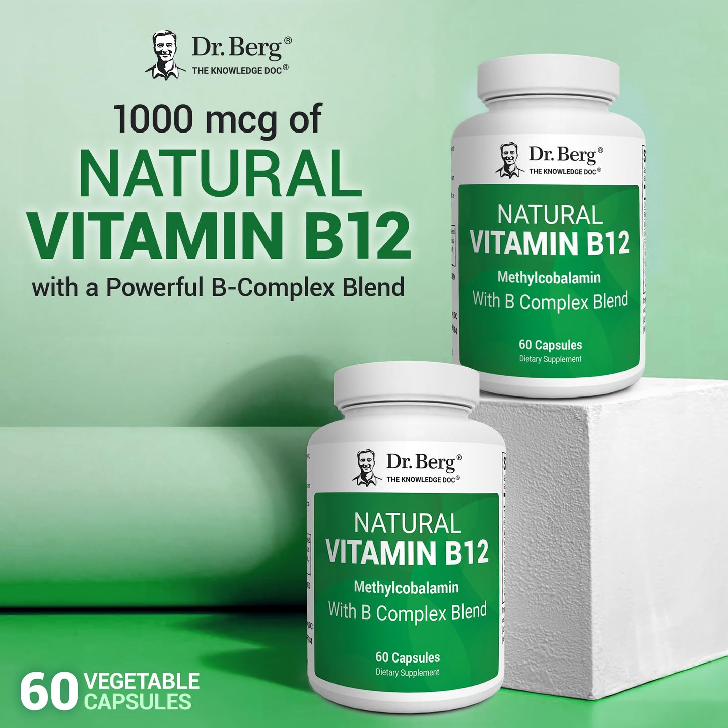 Dr. Berg Natural Vitamin B12 1000 mcg with B Complex Blend - Methylcobalamin B12 for Energy, Nerve Health, and Cognitive Function* - Methylated B12 with Folate - 60 Capsules (2-Month Supply) Dr. Berg NutritionalsBuy Supplements Australia