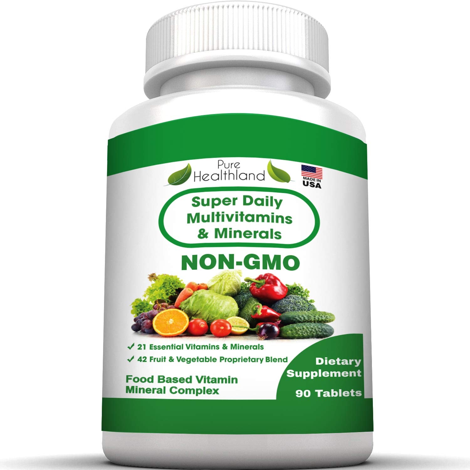 Pure Heathland Non-GMO Super Daily Multivitamin for Adults – 42 Natural Fruits & Vegetables Blend with 21 Essential Vitamins & Minerals – Vegan Coating Tablets, 90 Count, Made in USA Pure HealthlandBuy Supplements Australia