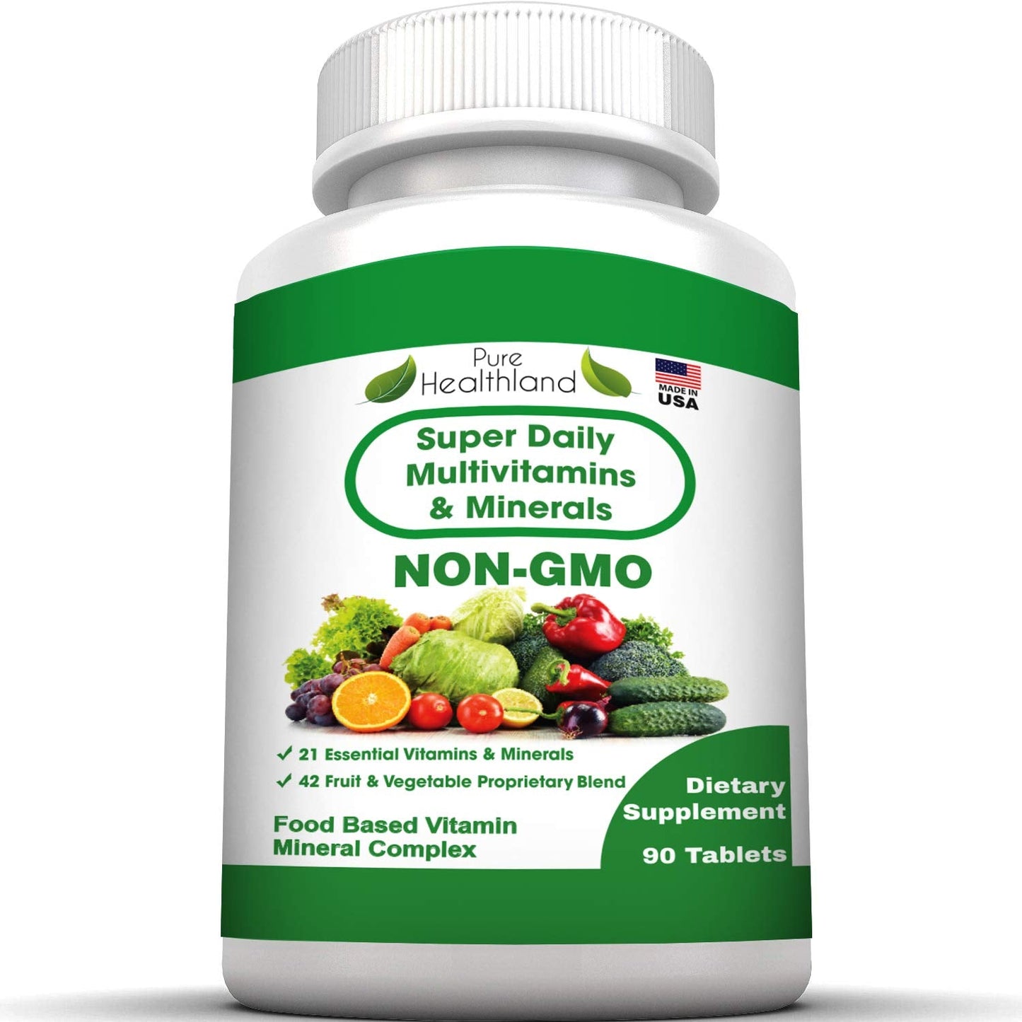 Pure Heathland Non-GMO Super Daily Multivitamin for Adults – 42 Natural Fruits & Vegetables Blend with 21 Essential Vitamins & Minerals – Vegan Coating Tablets, 90 Count, Made in USA Pure HealthlandBuy Supplements Australia