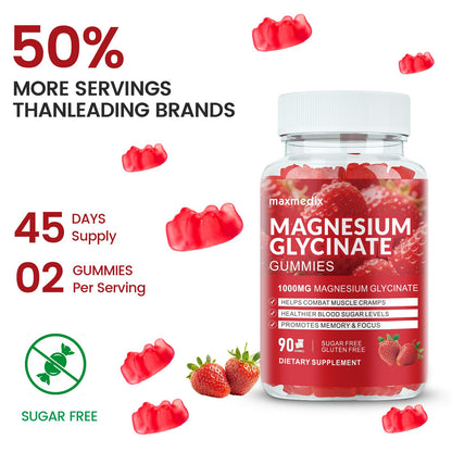 Magnesium Glycinate Gummies 1000mg, Sugar Free Magnesium Potassium Supplements Chewable for Adults with L-Threonate for Sleep, Body Support and Relaxation,90 Strawberry Gummies maxmedixBuy Supplements Australia