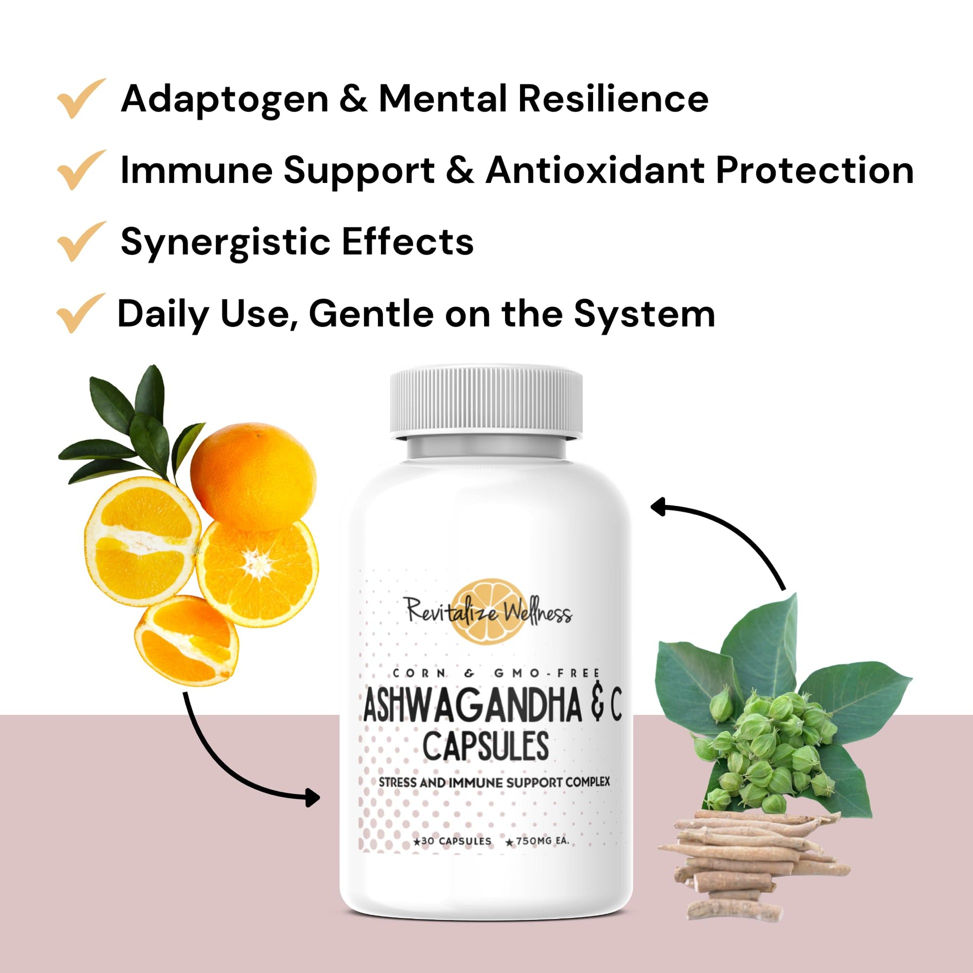 Revitalize Wellness Ashwagandha + Vitamin C Capsules | Stress and Immune Support Complex | with 550 mg Ashwagandha and 200 mg Vitamin C per Serving | 30 Servings Revitalize WellnessBuy Supplements Australia
