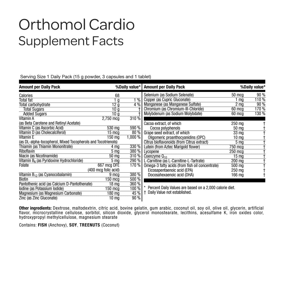 Orthomol Cardio, Heart Health Supplements for Circulation & Vascular Support, Omega-3, Magnesium, Cocoa Polyphenols & B Vitamins, Supports Cardiovascular Health, 30-Day Supply, Powder+Tablets+Capsules OrthomolBuy Supplements Australia