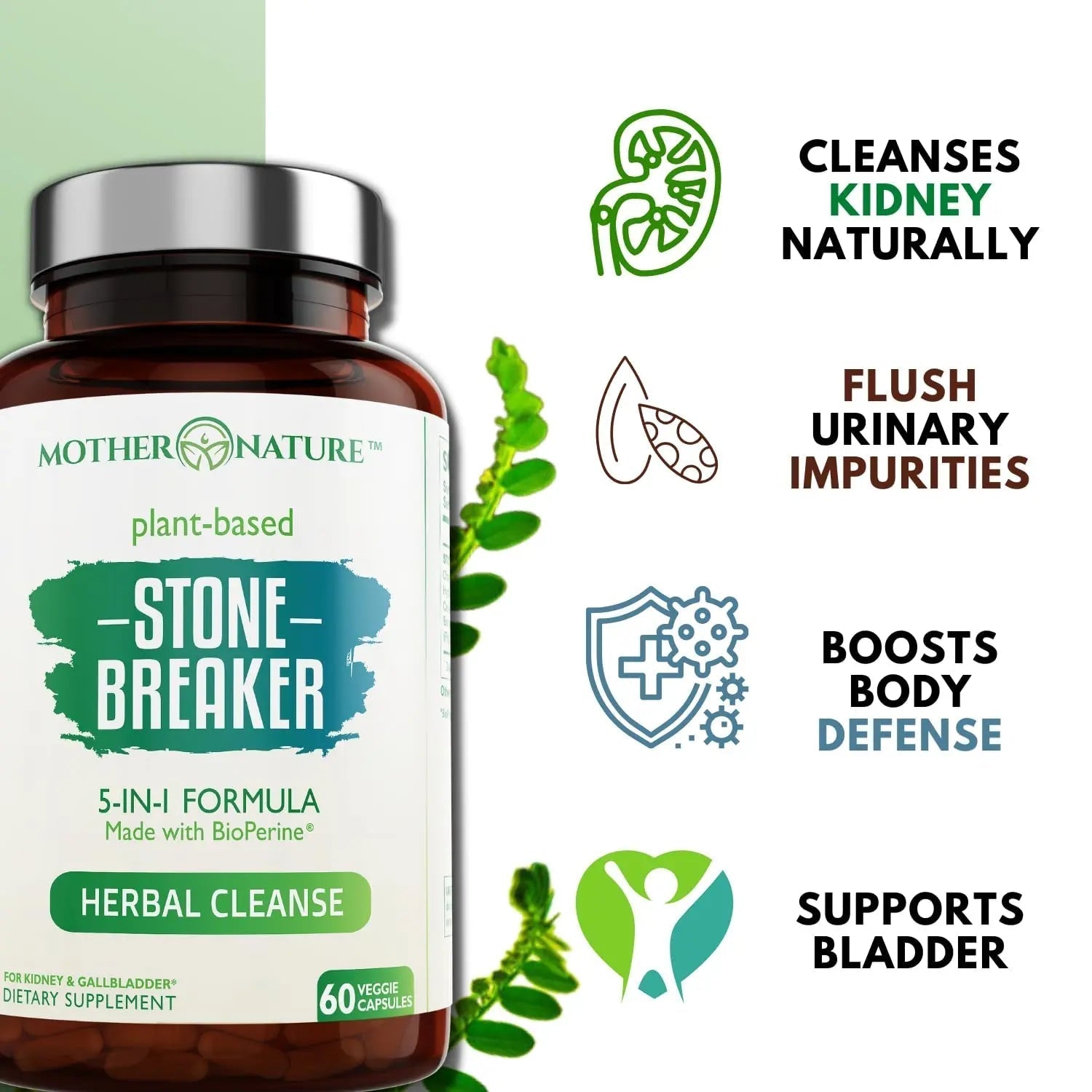 Stone Breaker Chanca Piedra Capsules, Dissolve Kidney & Gallbladder, Detoxify Urinary Tract, Flush Impurities, Kidney Support with Celery Seed Extract - 60 Veg Capsules Mother Nature Organics Superfoods for Organic LivingBuy Supplements Australia