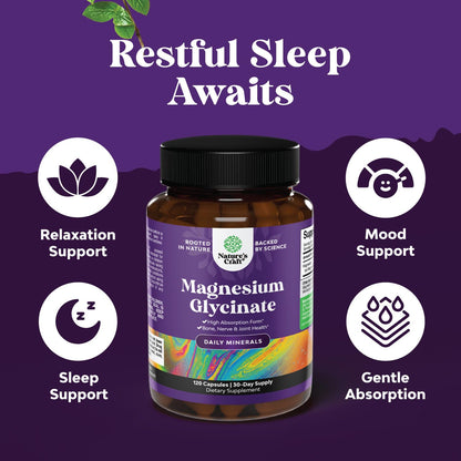 Pure Magnesium Glycinate Supplement 500mg - Magnesium for Sleep and Rest Capsules for Men & Women - Unflavored Vegan High Absorption Pills for Relaxation Support - 120 Count Natures CraftBuy Supplements Australia