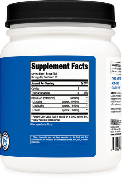 Nutricost BCAA Powder 2:1:1 (Unflavored, 90 Servings) - Branched Chain Amino Acids NutricostBuy Supplements Australia