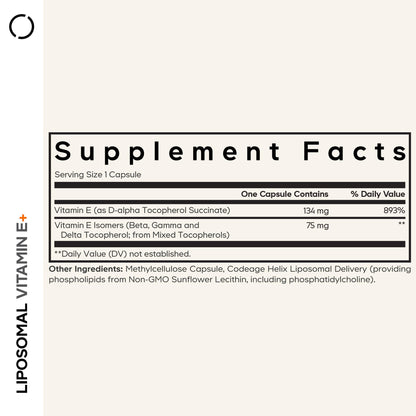 Codeage Liposomal Vitamin E Supplement - All Vitamin E Tocopherols - 3-Month Supply - Alpha Tocopherols, Beta, Gamma, and Delta - Liposomal Mixed Tocopherols - Non-GMO Phospholipid - 90 Capsules CodeageBuy Supplements Australia