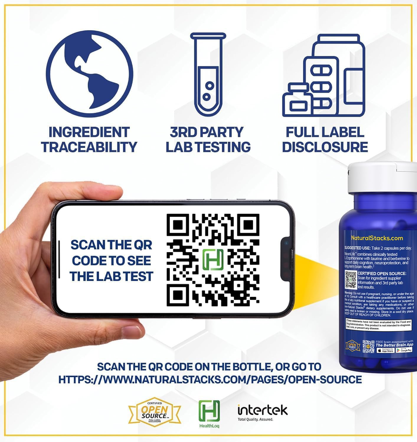 NeuroLife Longevity Supplement - 500mg Taurine & 400mg Berberine Supplement - Clinically Tested MitoPrime L-Ergothioneine - Brain Support for Cognitive Vitality - 60 Berberine Capsules NATURAL STACKSBuy Supplements Australia