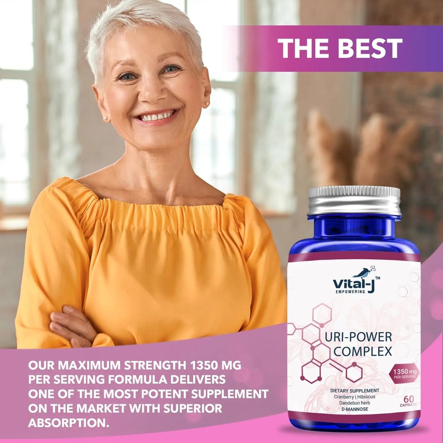 4-IN-1 URI POWER COMPLEX 1350mg - D Mannose, Cranberry, Hibiscus, and Dandelion Herb - Naturally Cleanse the Bladder and Urinary Tract 60 capsules – Specialized Approach for UTI Avoidance Vital-J EmpoweringBuy Supplements Australia