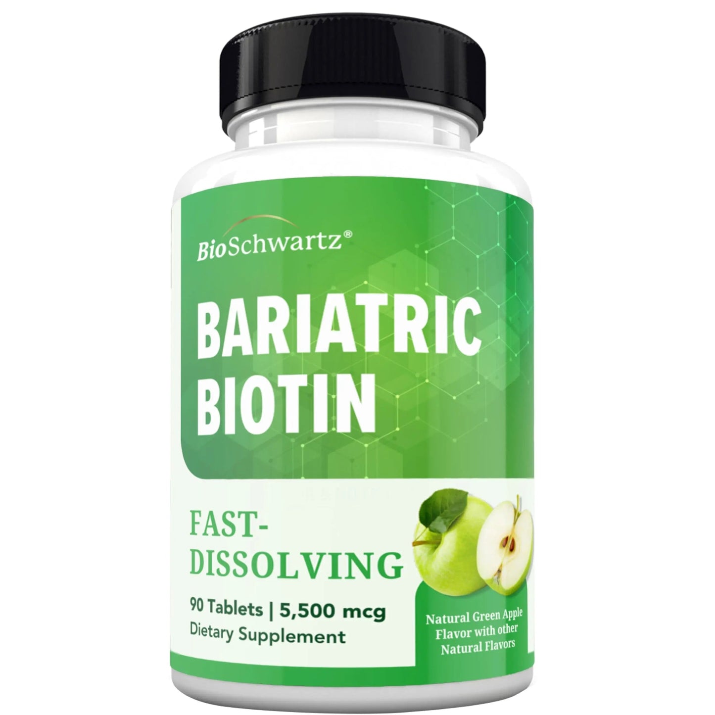 BioSchwartz Bariatric Biotin Chewable Tablets - 5500mcg Biotin per Serving - Green Apple Flavor, 3 Month Supply - Sugar-Free Hair Skin Nails Vitamins BioSchwartz