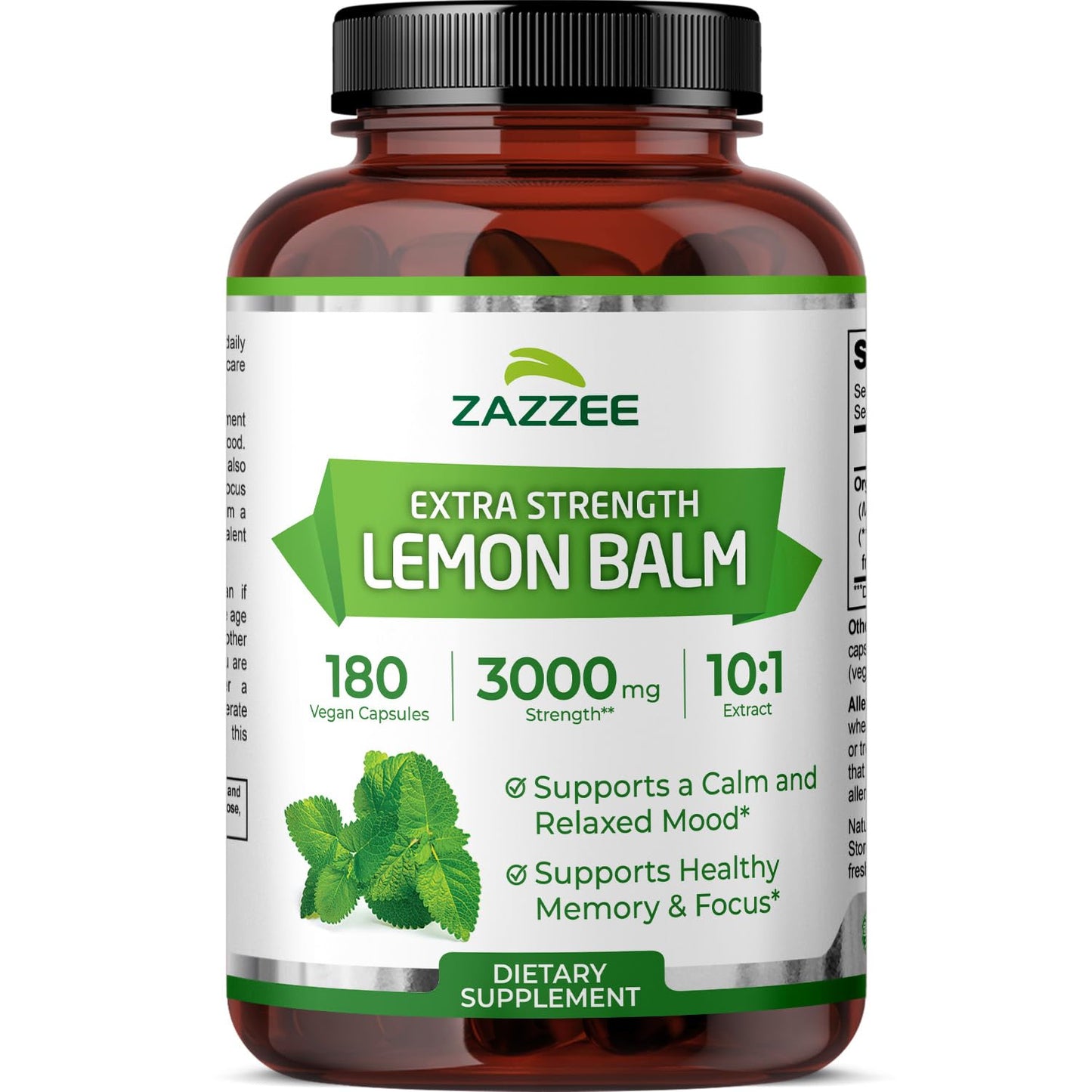 Zazzee Organic Lemon Balm 10:1 Extract, 180 Vegan Capsules, 6 Month Supply, Melissa Officinalis, Calm, Mood, Stress & Relaxation Support, Herbal Supplement, All-Natural, Non-GMO, Made in the USA ZazzeeBuy Supplements Australia