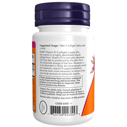 NOW Supplements, Vitamin D-3 2,000 IU, High Potency, Structural Support*, 30 Softgels NOWBuy Supplements Australia