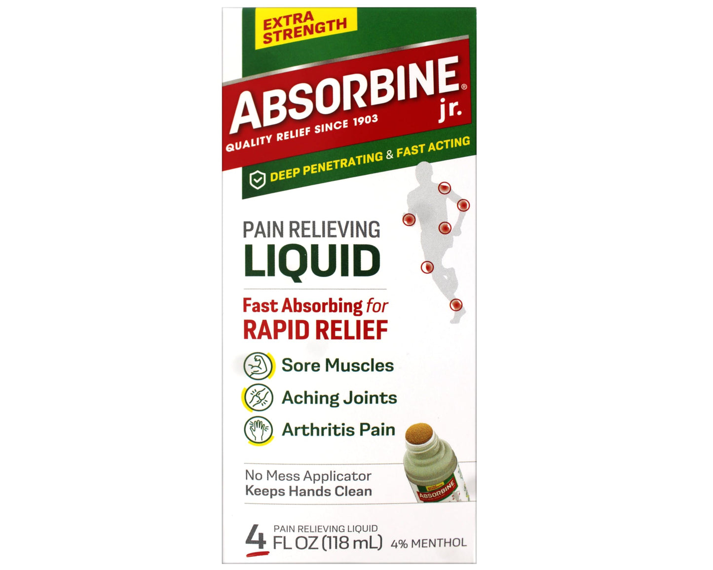 ABSORBINE JR. Extra Strength Pain Relieving Liquid, for Muscle, Joints, Arthritis Pain, with No-Mess Applicator, 4 Oz - 3 Pack AbsorbineBuy Supplements Australia