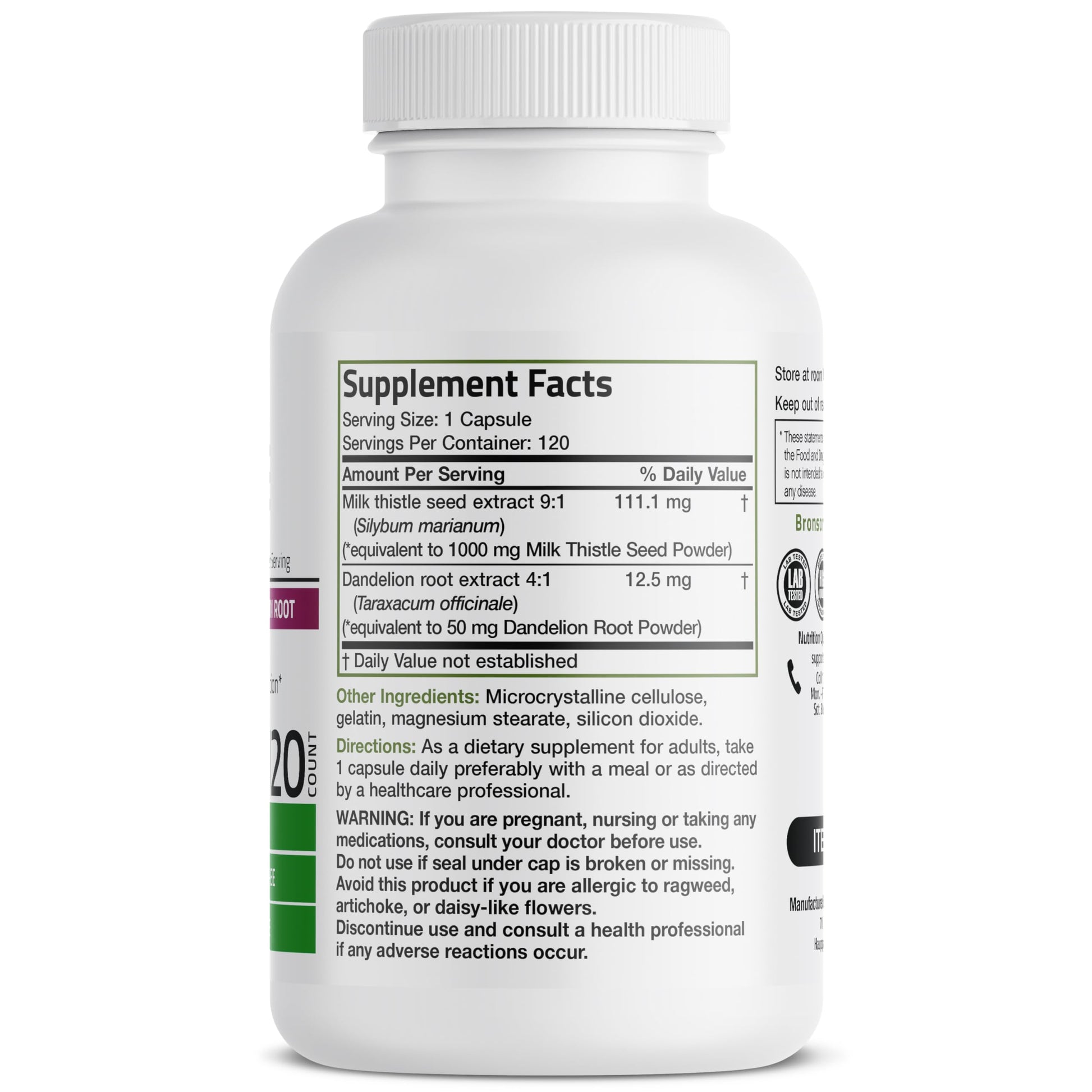 Bronson Milk Thistle Silymarin Marianum & Dandelion Root Liver Health Support BronsonBuy Supplements Australia