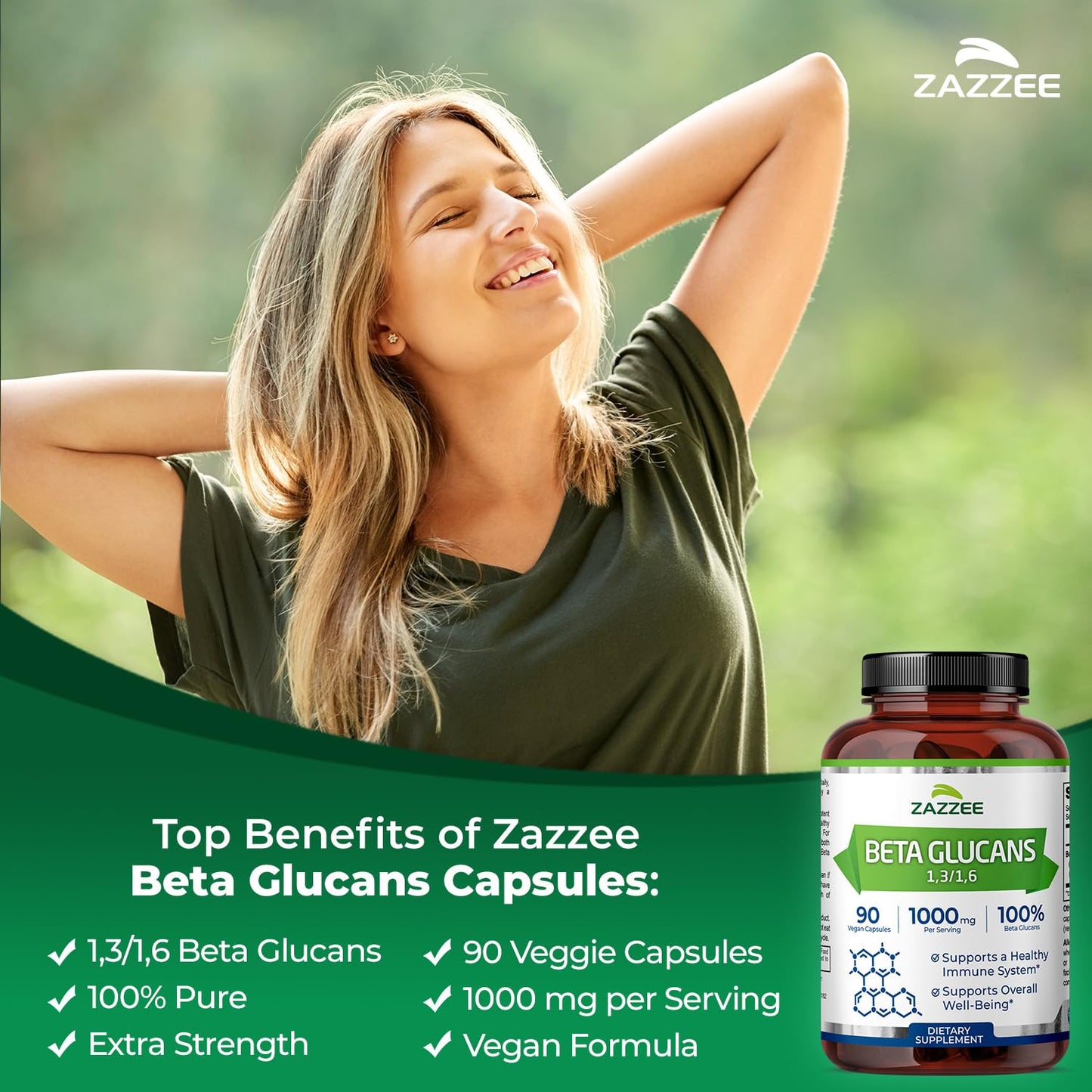 Zazzee Extra Strength 1,3/1,6 Beta Glucans, 1000 mg, 100% Concentrated, 90 Vegan Capsules, Supports a Healthy Immune System, 100% Vegetarian, All-Natural and Non-GMO ZazzeeBuy Supplements Australia