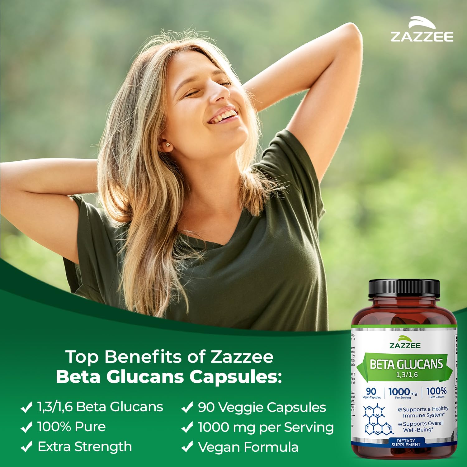 Zazzee Extra Strength 1,3/1,6 Beta Glucans, 1000 mg, 100% Concentrated, 90 Vegan Capsules, Supports a Healthy Immune System, 100% Vegetarian, All-Natural and Non-GMO ZazzeeBuy Supplements Australia